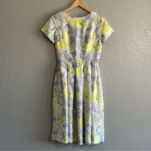 Mode O'Day True Vintage Dress Rose Print Yellow Blue Size Small Midi Union Made